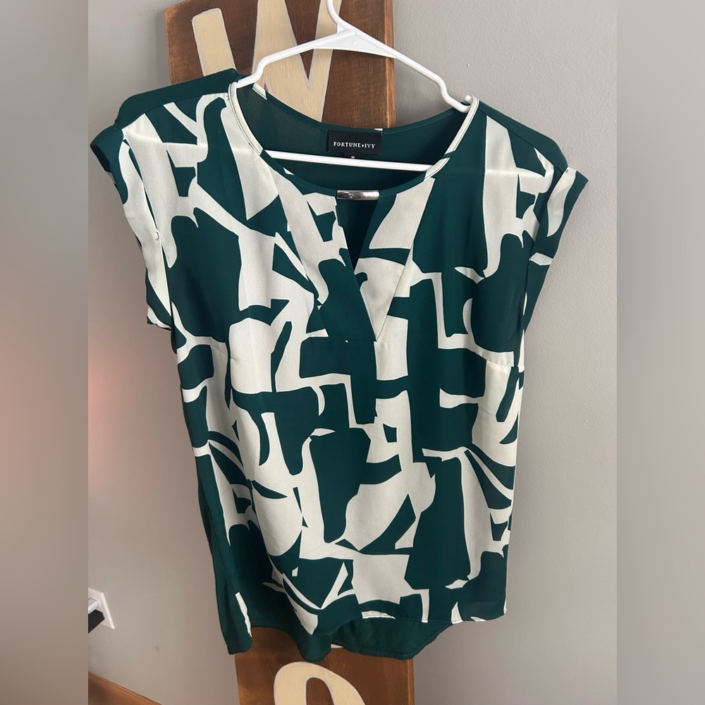 Green and White Women's Top